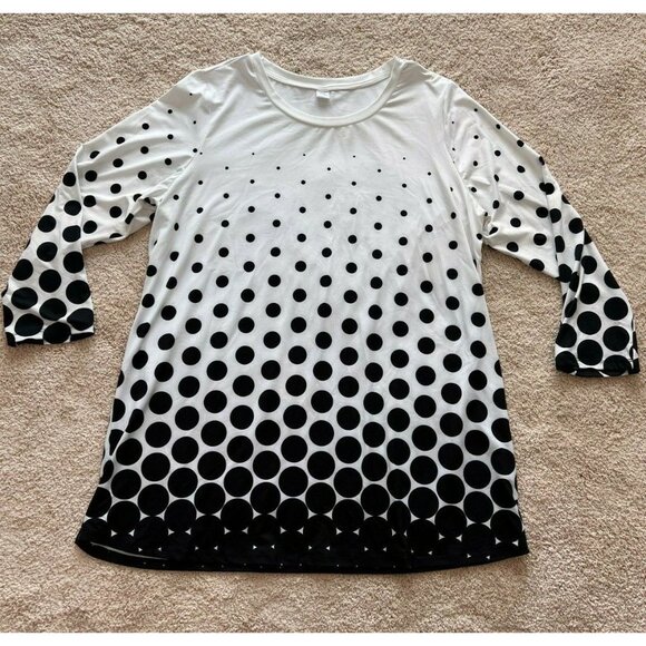 NANU Blouse Womans 2X White w /Black 3/4 Sleeve Top Tunic - Picture 7 of 11